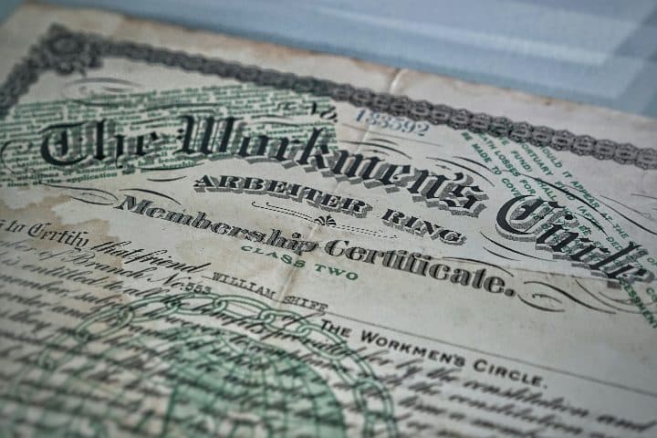A printed membership certificate on textured paper